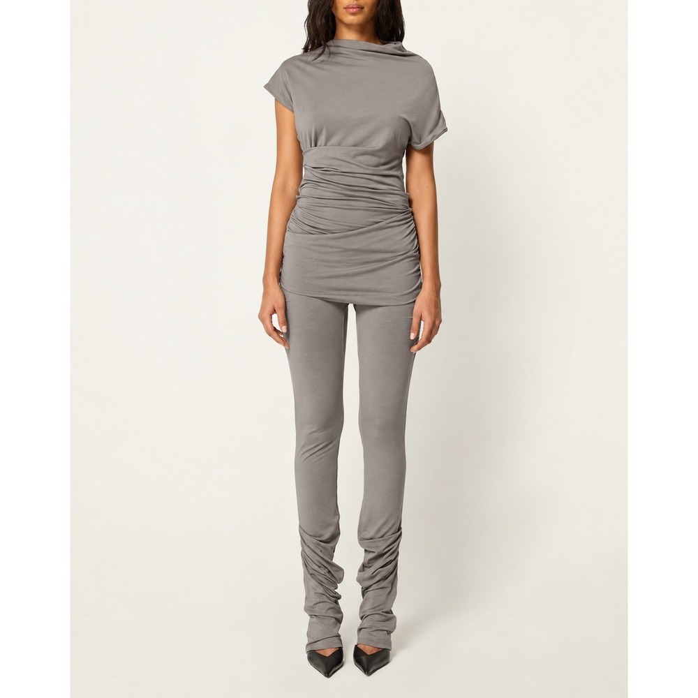 Khy Catsuit Women XL Ash Draped Asymmetrical Ruched Grey Bodycon urban hip-hop